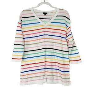 Talbots | 3/4 Sleeve Sweater Lightweight Rainbow Stripe V-Neck Womens L PETITE